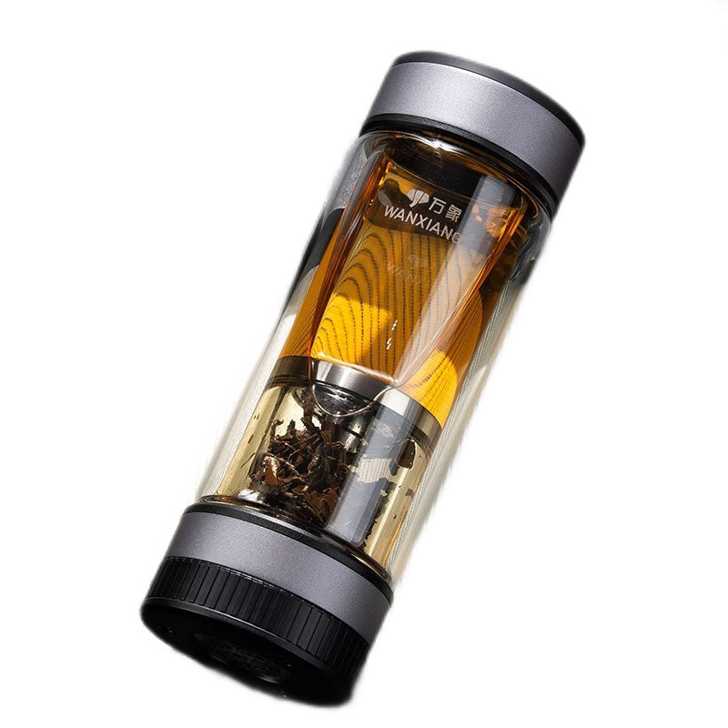 万象（WANXIANG）双层茶水分离玻璃杯V258L商务办公礼盒装310ML  （单位：个） 水泥灰